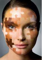 woman with puzzle pieces on her face